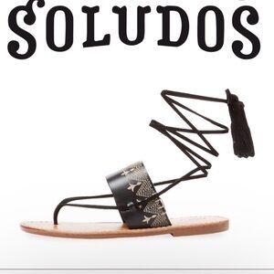 Never worn! Soludos Black Leather Embroidered Lace-Up Sandals
